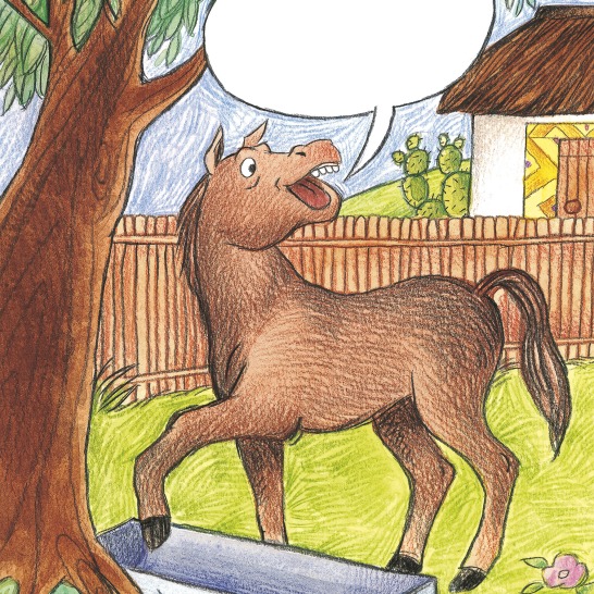 A horse standing under a tree.