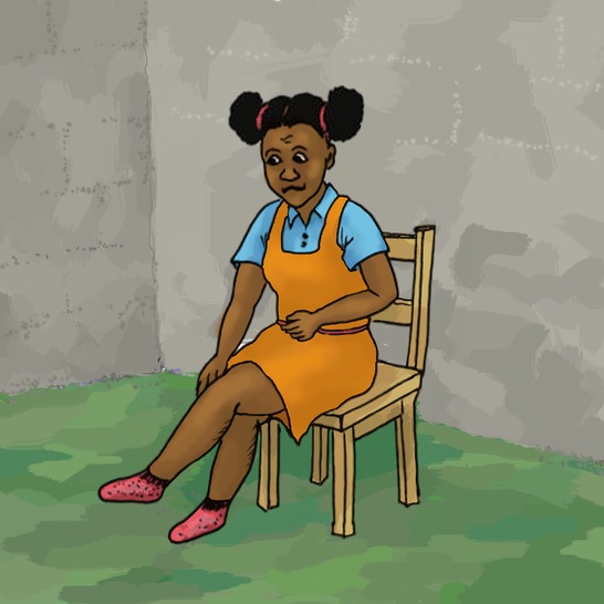 A girl looking at her socks which are very small.