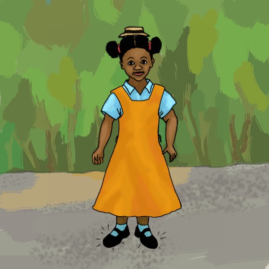 A girl wearing school clothes.