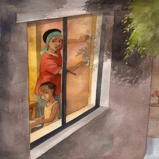 A woman locking her front door.