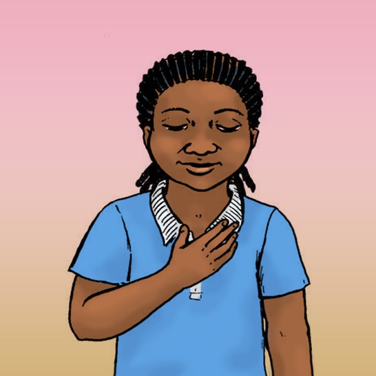 A girl holding her hand on her heart.