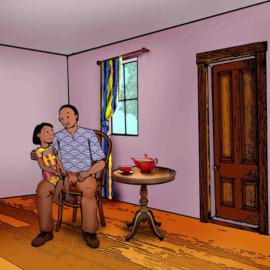 A girl sitting on a man's lap.