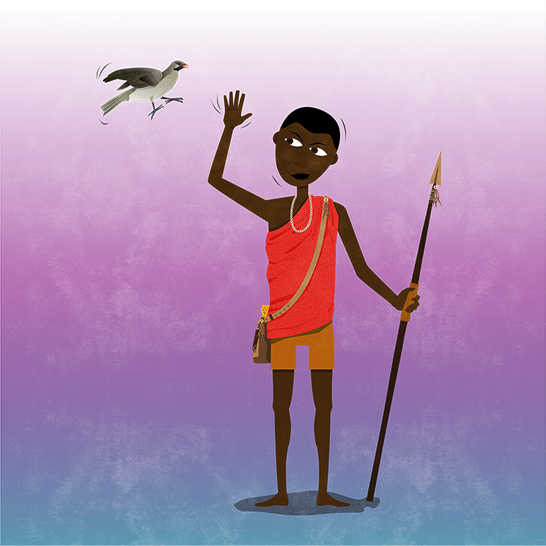 A bird flying above a man raising one of his hands.