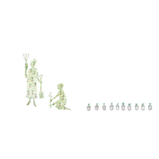 Two women planting trees.