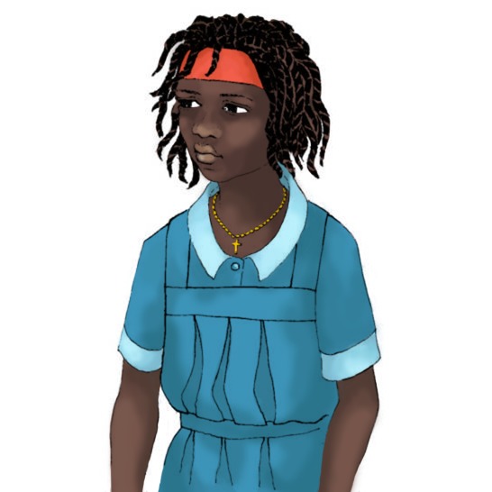 A woman with long hair.