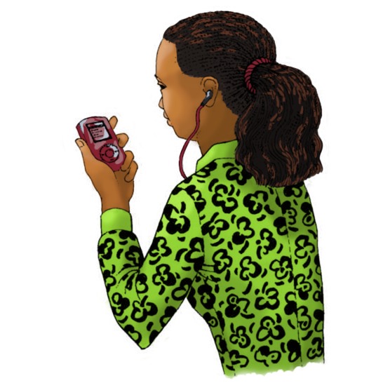 A woman with very long hair tied back.