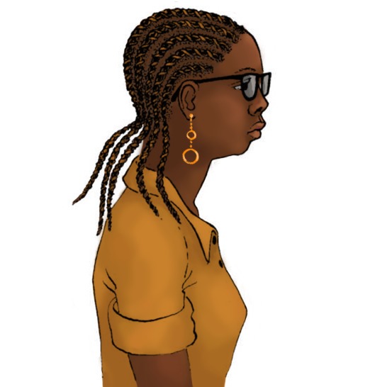 A woman with plaited hair.