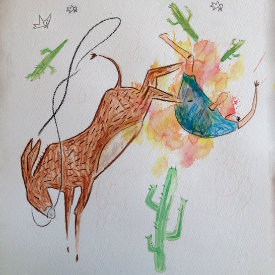 A donkey kicking a woman.