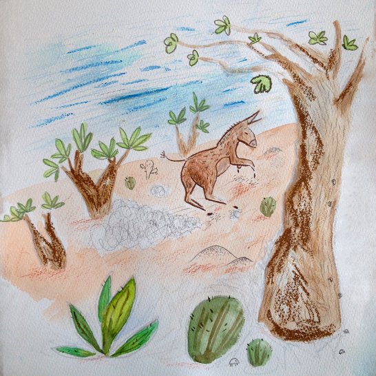 A donkey running away.