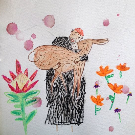 A man carrying a donkey.