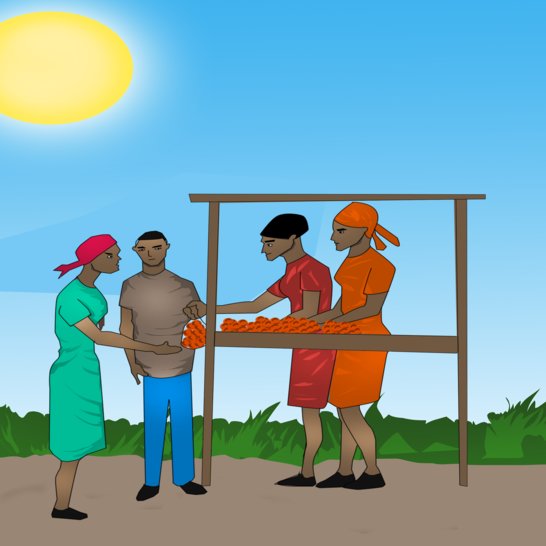 People buying fruit at a market.