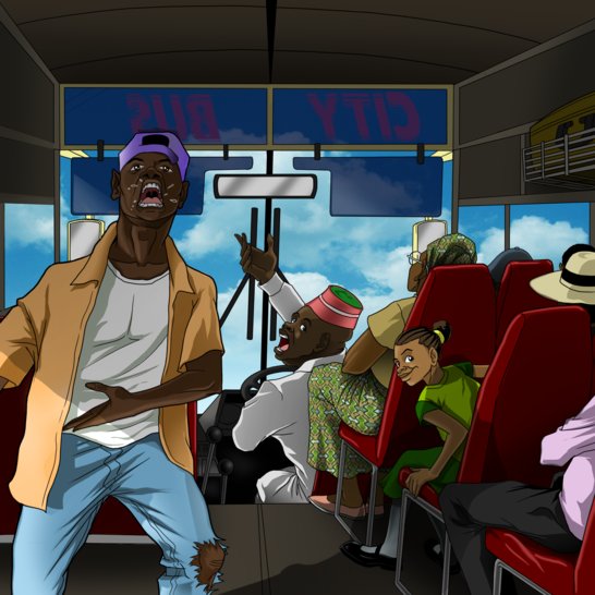 A bus driver telling some people to get off the bus.