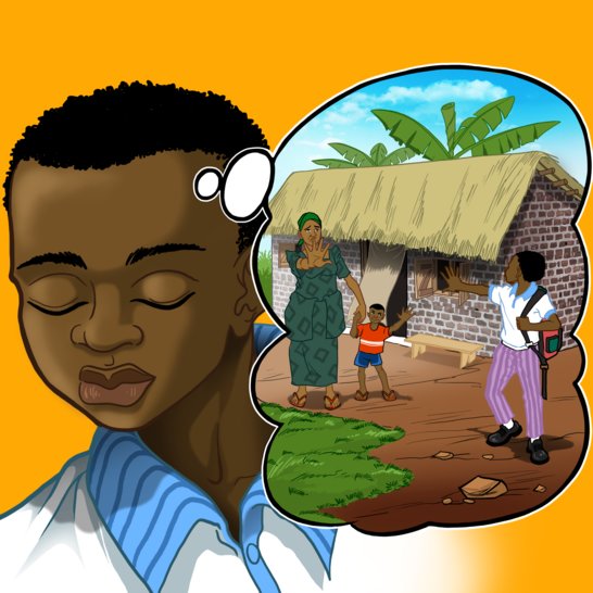 A boy thinking about his family.